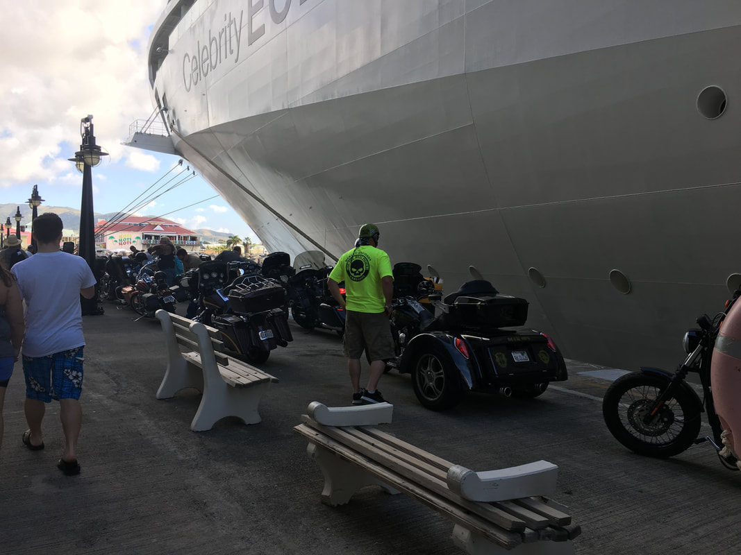 Motorcycles coming off a Cruiseship